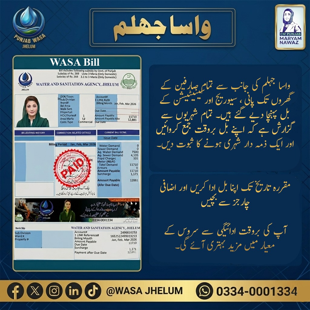 WASA Jhelum Emergency Control Room - 24 Hours Active